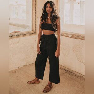 COS Black Stretch Cotton Poplin Wide Leg Pants